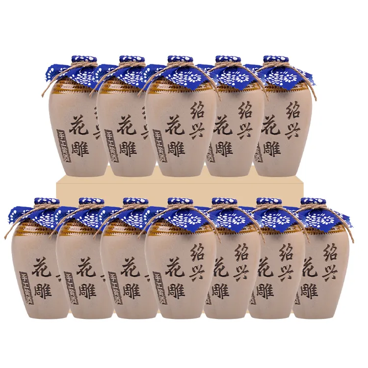 绍兴产黄酒十五年花雕酒半干型糯米老酒陶坛装500ml*12瓶自饮