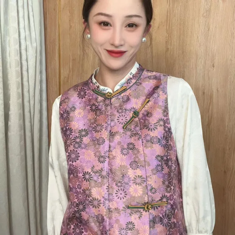 2023秋冬织锦宋锦提花斜襟小雏菊马甲SWE93