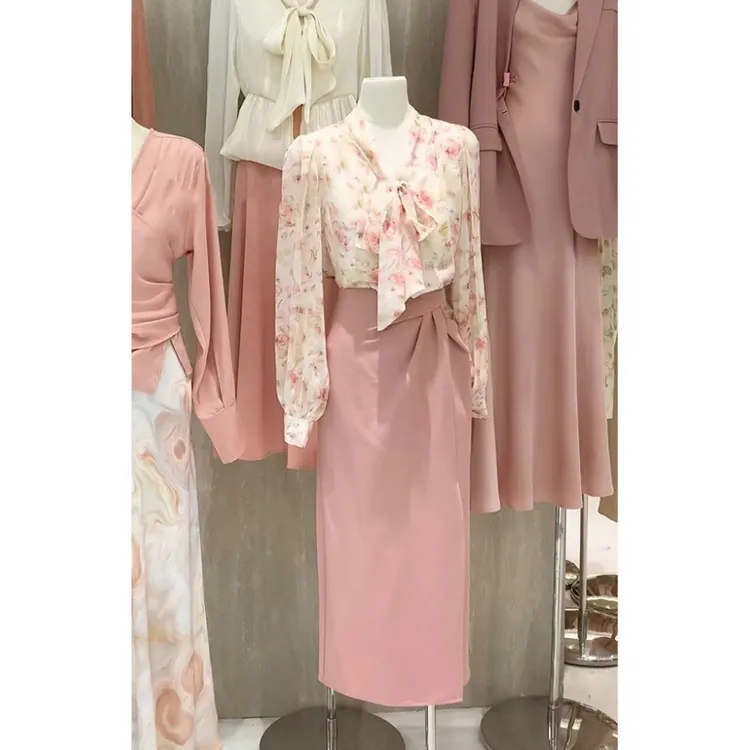 QDB5990早春纯欲风名媛高级感职业碎花衬衫+半身裙两件套装女装