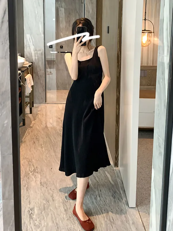 #778打底针织吊带连衣裙女夏季新款中长款收腰无袖背心裙子