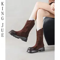 【王爵】休闲磨砂中筒女短靴/美拉德擦色皮透气厚底秋冬时尚女靴子