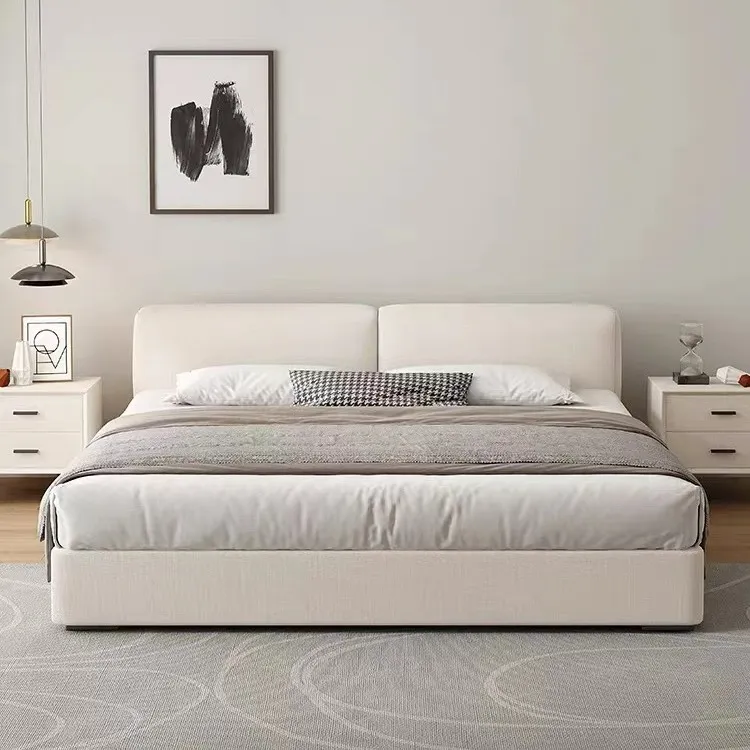 斐南记主卧排骨架落地轻奢奶油棉麻布艺床现代简约侘寂风大床