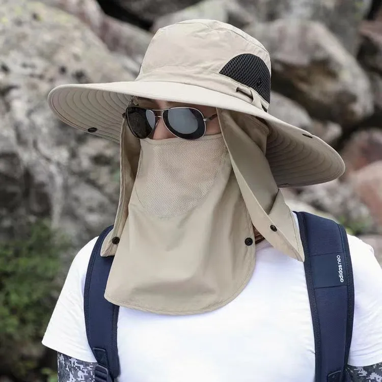 防晒帽子钓鱼帽夏季渔夫帽登山太阳帽遮阳帽透气大帽檐男士