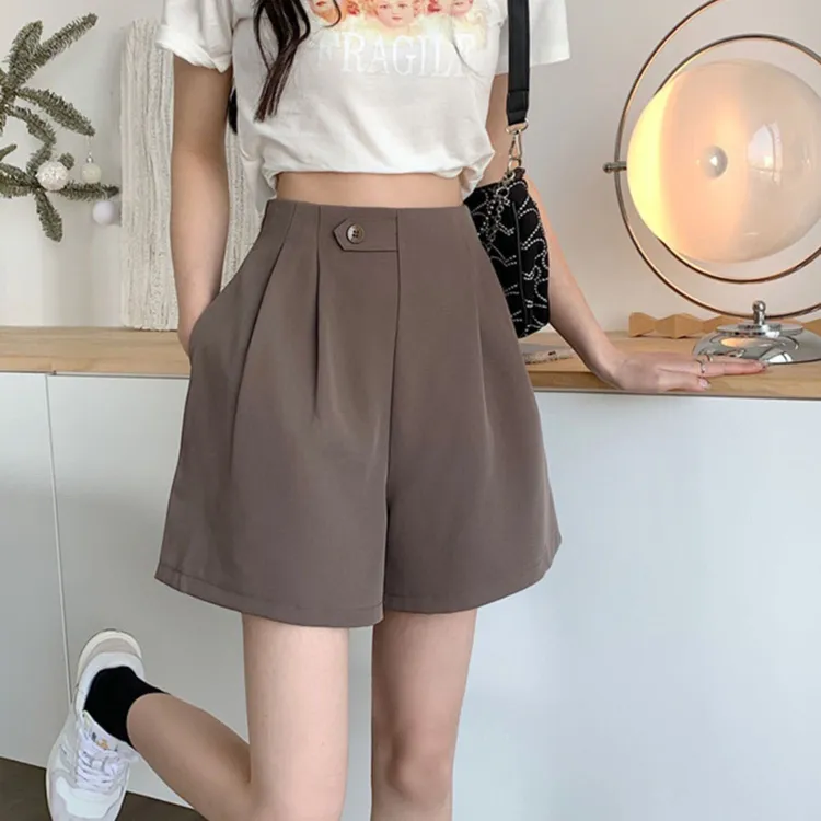 西装短裤夏季新款高腰显瘦垂感宽松阔腿黑色薄款短裤女休闲西装裤
