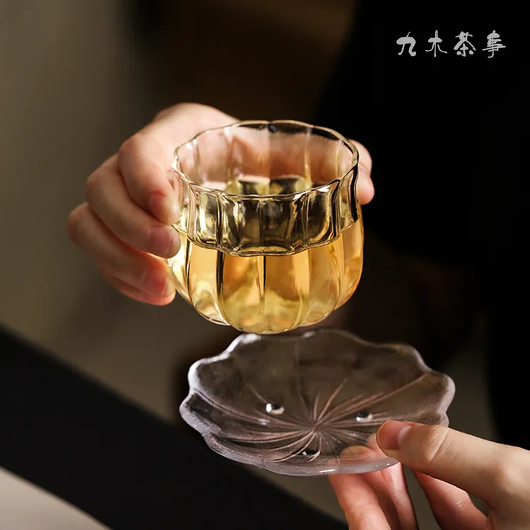 九木丨莲瓣玻璃茶杯高硼硅玻璃透明加厚耐热莲花主人杯单杯品茗杯