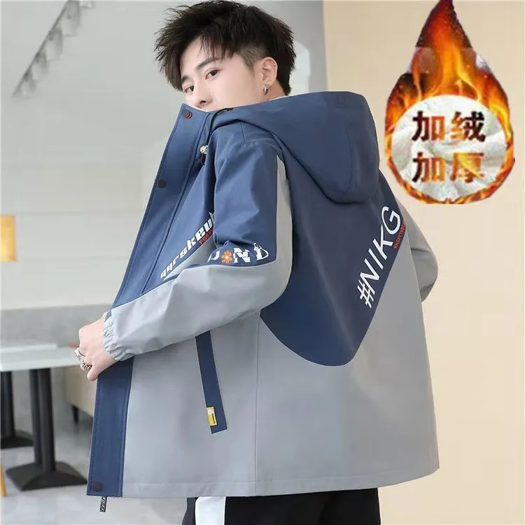 秋冬季新款青年外套男士夹克学生风衣韩版男装加绒加厚宽松外套潮