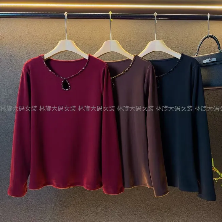 新款大码磨毛加厚重工圆领显瘦洋气上衣/606