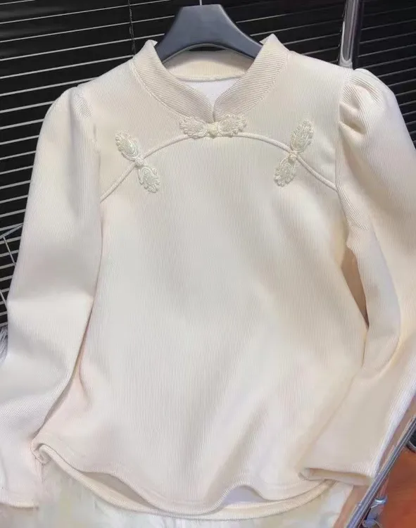 大码加绒加厚中式打底衫显瘦洋气百搭中国风6937