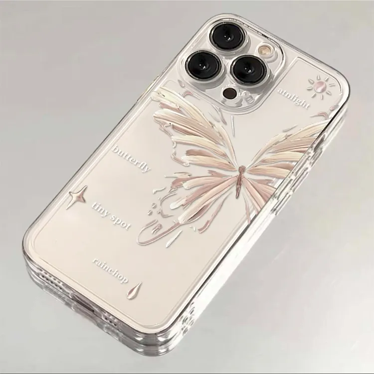 鎏金蝴蝶iPhone15/14pro手机壳苹果13高级11透明硅胶12pro全包女