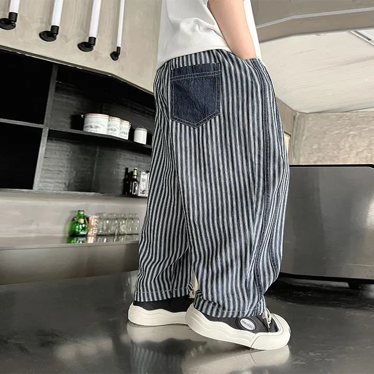 男童裤子夏季薄款2025新款痞帅儿童条纹夏款防蚊裤小男孩休闲长裤