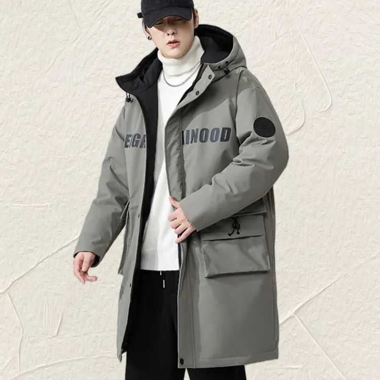 300斤加大码中长款羽绒服男新国标90白鸭绒冬季保暖加厚冲锋外套