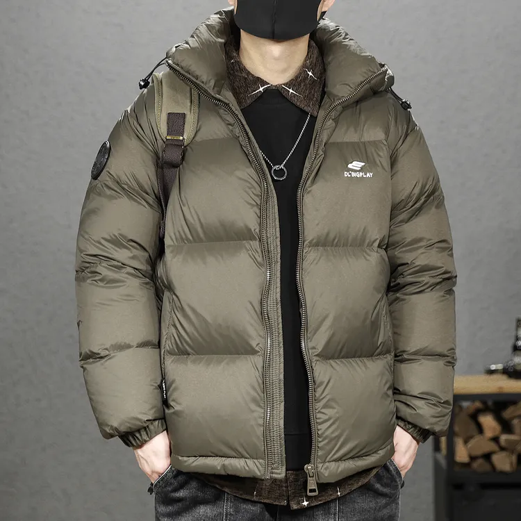 高充绒212g连帽羽绒服男90鸭绒冬季宽松大码加厚保暖面包服外套男