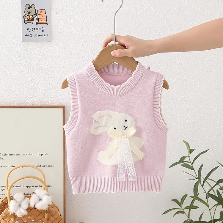 儿童洋气针织马甲秋冬新款婴幼儿男女童卡通马夹坎肩宝宝可爱背心