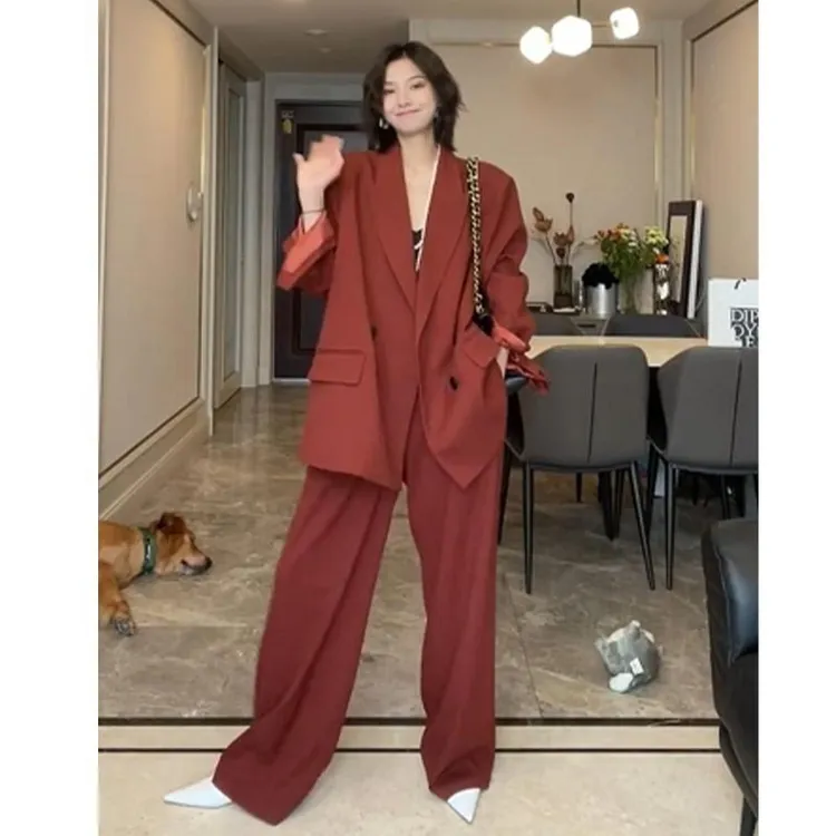 春装大码女装盐系穿搭高级感休闲宽松西装时尚女胖mm阔腿裤两件套