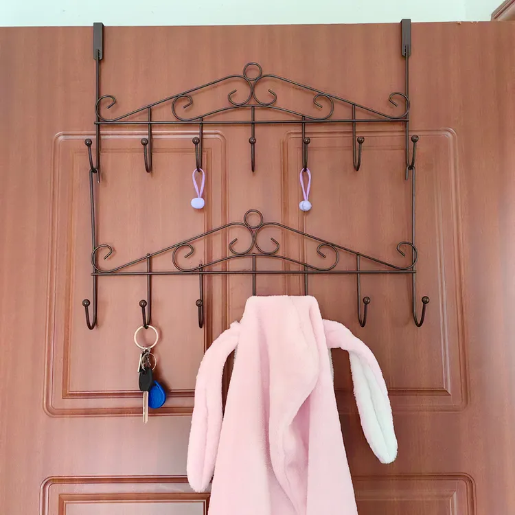 家用免打孔背式挂钩衣帽架挂衣架免钉浴室门后挂架多层卧室门排钩