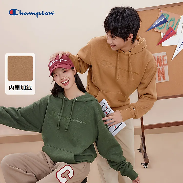 Champion冠军情侣款立体胶印草写logo连帽卫衣长袖雅丹风时尚宽松