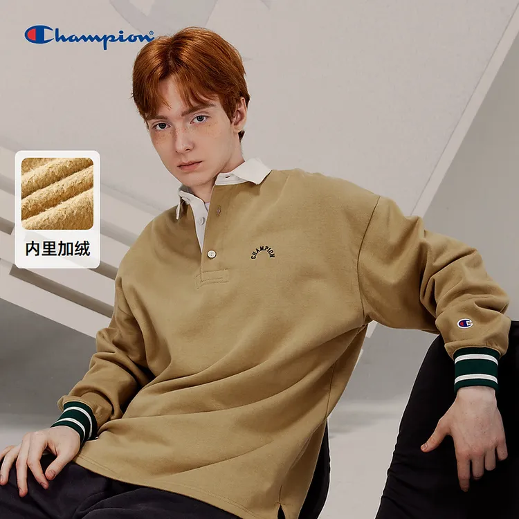 【加绒polo领长袖】Champion冠军刺绣logo卫衣宽松百搭休闲流光风