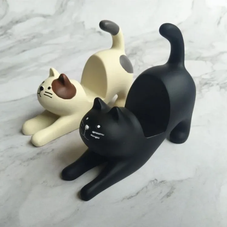 zakka杂货 猫咪手机支架桌面摆设 树脂工艺品创意礼品家居摆件
