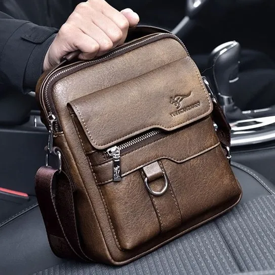 多功能单肩包男商务男士手提包质感休闲竖款皮包时尚韩版小背包