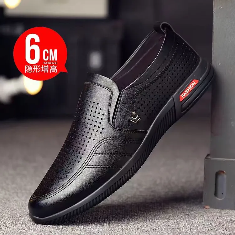凉鞋男透气内增高皮凉鞋爸爸鞋夏季商务休闲皮鞋男士镂空洞洞真皮