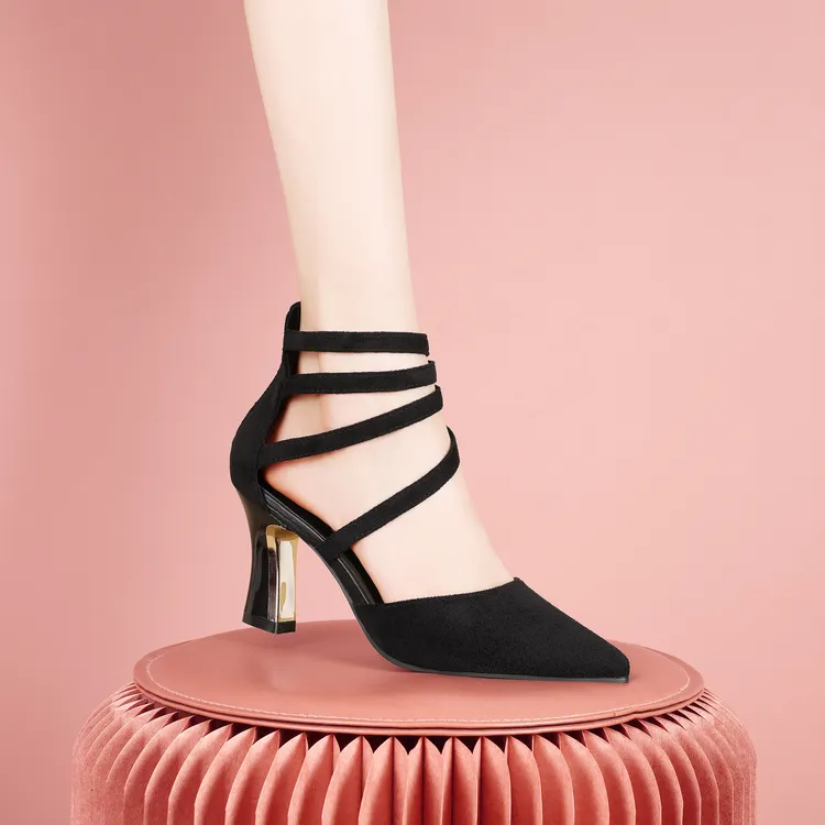 2024年新款夏季气质高跟鞋细跟一字扣带简约设计小众百搭女凉鞋
