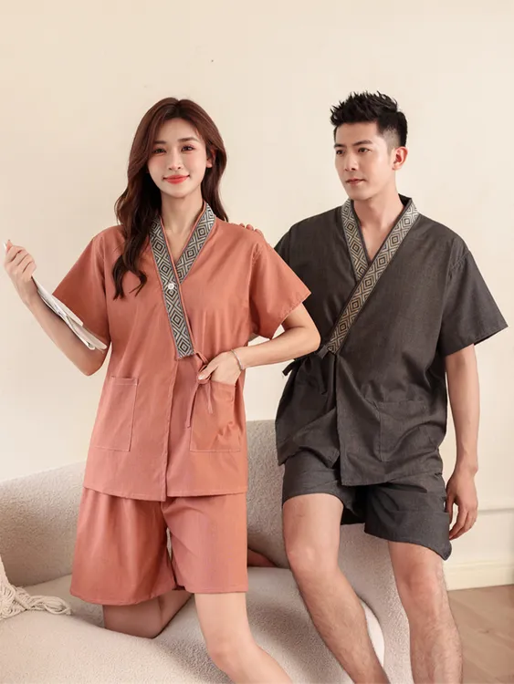 苎麻微弹开衫汗蒸服男女大码套装家居服睡衣按摩洗浴汗蒸服桑拿服