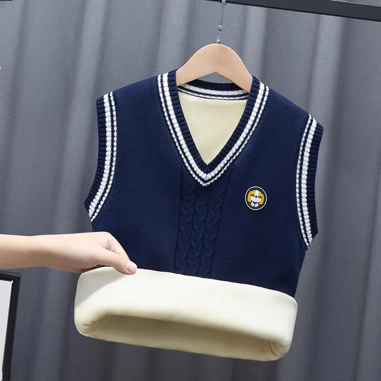 男童毛衣马甲2025秋冬款内穿中大童男孩儿童针织毛线背心加绒加厚