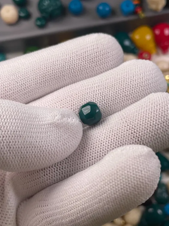 雪巴琉璃地狱色无相珠8+手工绿色镶嵌老型桶珠隔珠墨绿长串