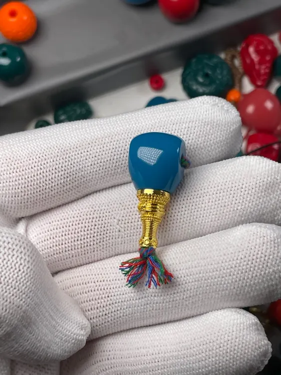 雪巴琉璃暴力蓝色分体佛塔三通搭配顶珠腰珠背云星月吊坠13mm左右