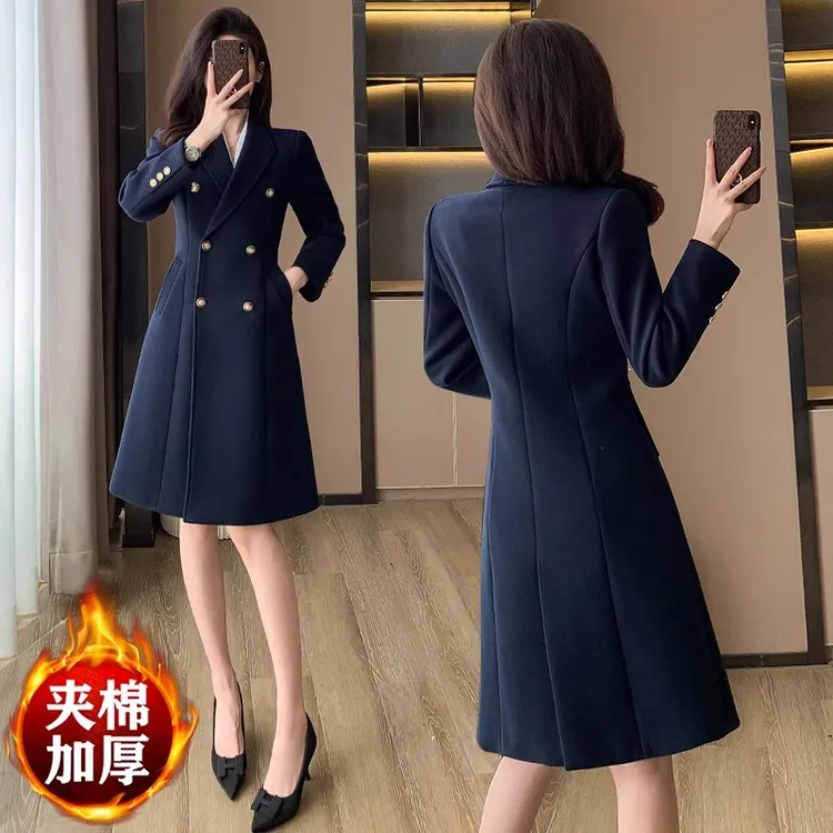 职业毛呢外套女中长款冬加厚夹棉售楼部4s呢子大衣酒店前台工作服