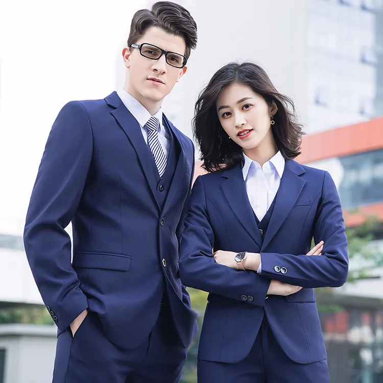 时尚修身高端4S店工装西服套装汽车男女销售顾问蓝色西装经理正装