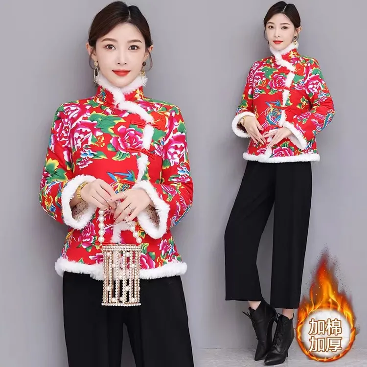 东北大花袄棉袄女加厚保暖棉衣棉服冬季改良旗袍小棉袄短款
