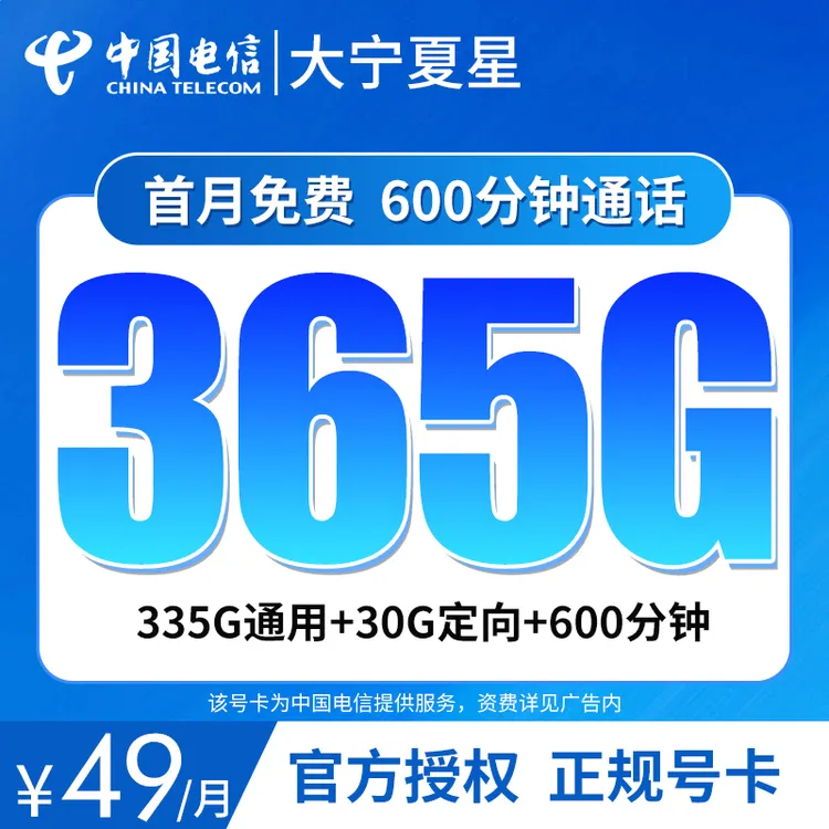 电信-大宁夏星卡 49元365G+600分钟通话