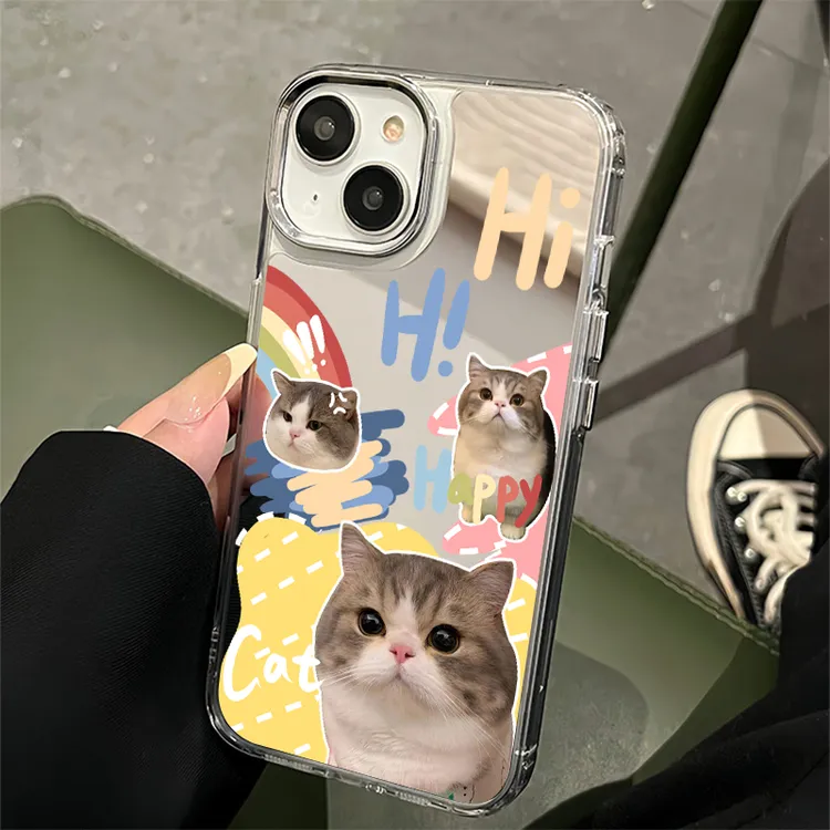 ins可爱猫咪适用iPhone15promax镜面手机壳14苹果13小众12新款11