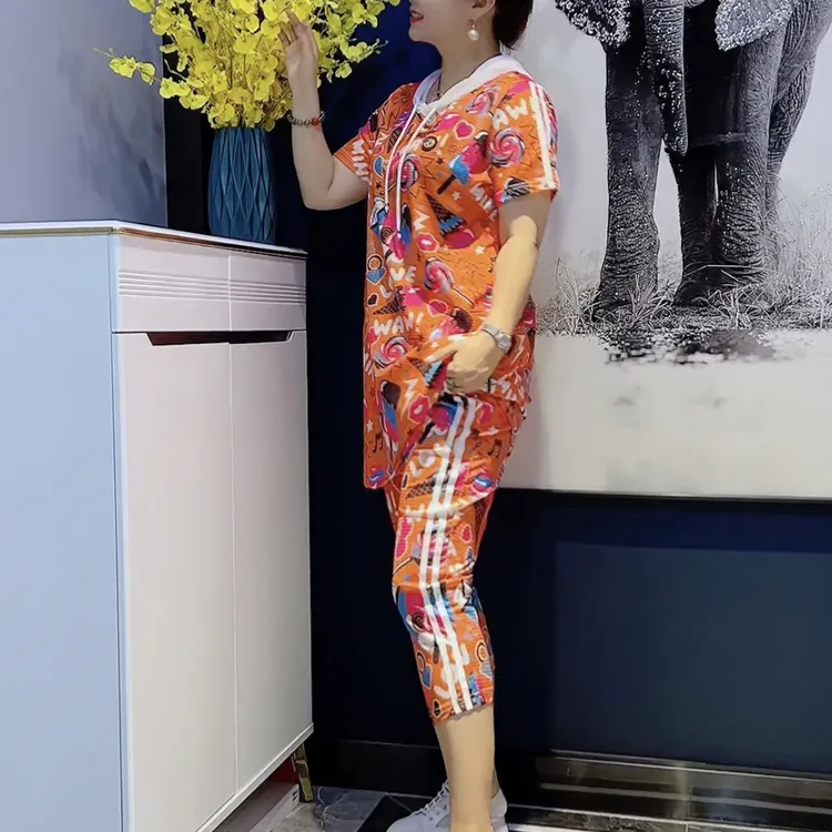 671款时尚减龄冰爽速干套装上衣裤子~时尚减龄冰爽速干套装大码