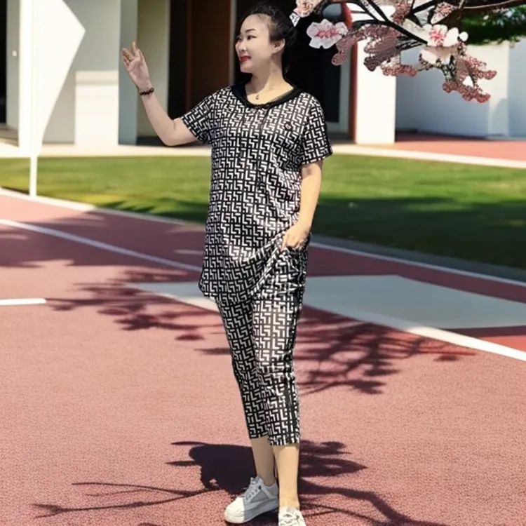 671款时尚减龄冰爽速干套装上衣裤子~~时尚减龄冰爽速干套装大码