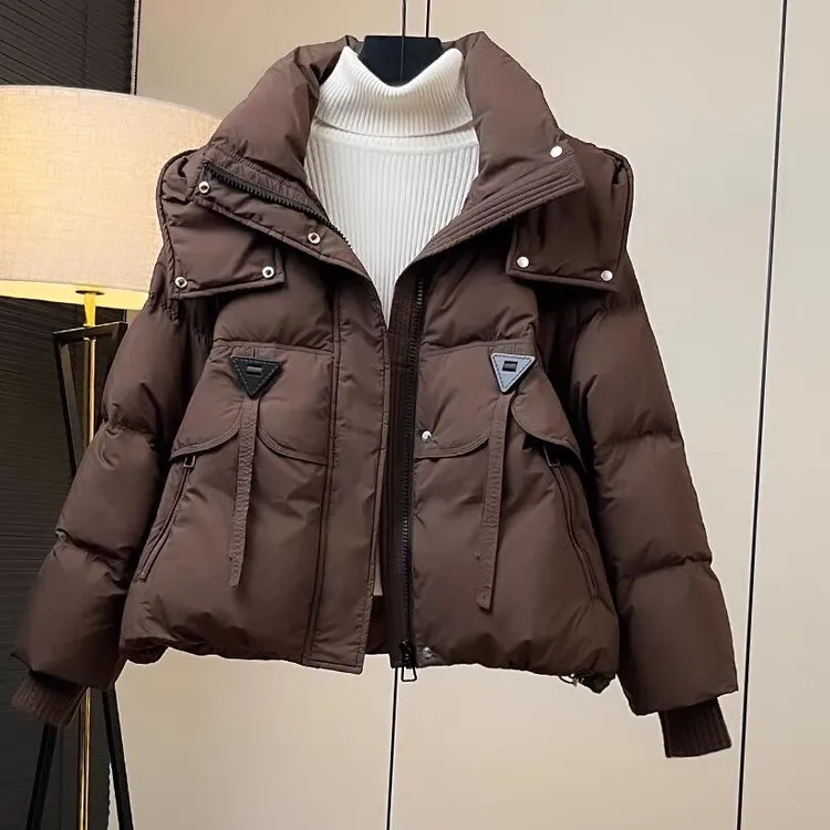 2025冬季新款短款羽棉绒服女802款连帽加厚宽松保暖小众高级外套