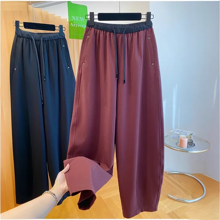 欧货安可拉红香蕉裤女春秋2024新款韩版宽松休闲百搭弯刀裤镰刀裤