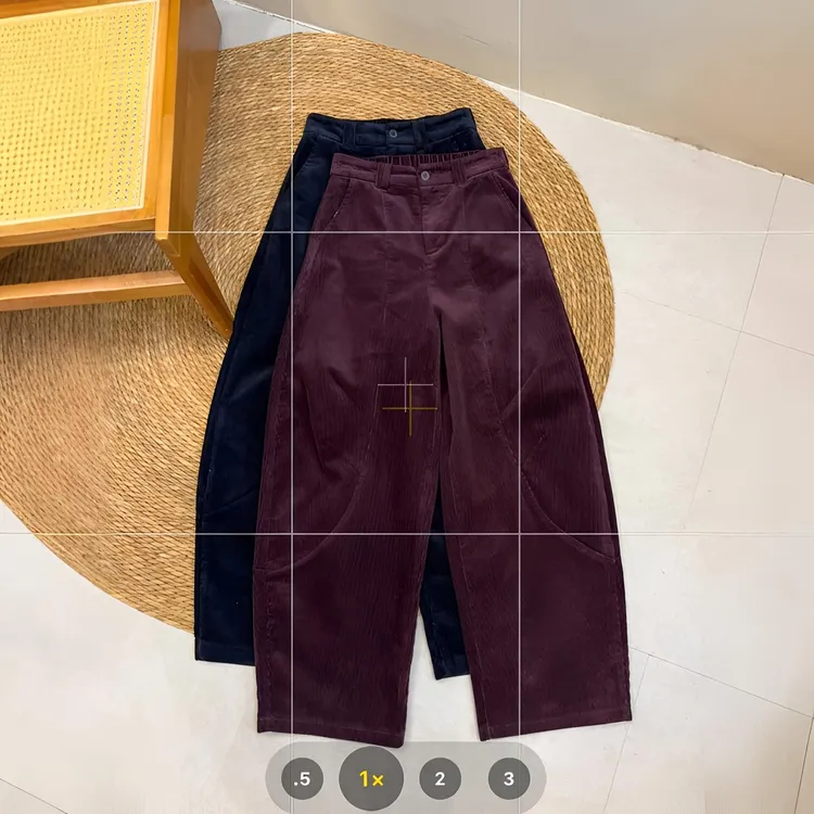 灯芯绒弯刀阔腿裤女松紧高腰宽松休闲秋冬新款灯芯绒阔腿弯刀裤长