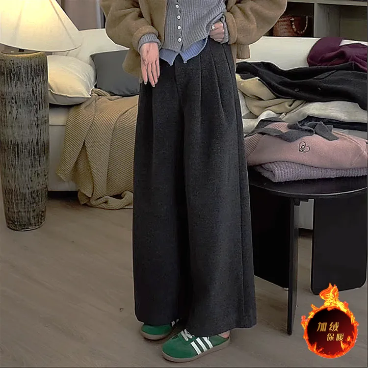 毛呢休闲裤女2024秋冬大码时髦洋气高品梨形宽松显瘦直筒阔腿裤子