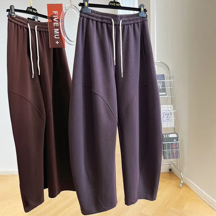 抽绳休闲镰刀裤女春秋新款设计感小众松紧腰宽松长裤香蕉百搭卫裤