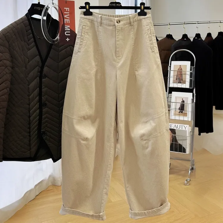 高级感独特别致超好看松弛感灯芯绒裤子女秋冬宽松休闲裤香蕉裤潮