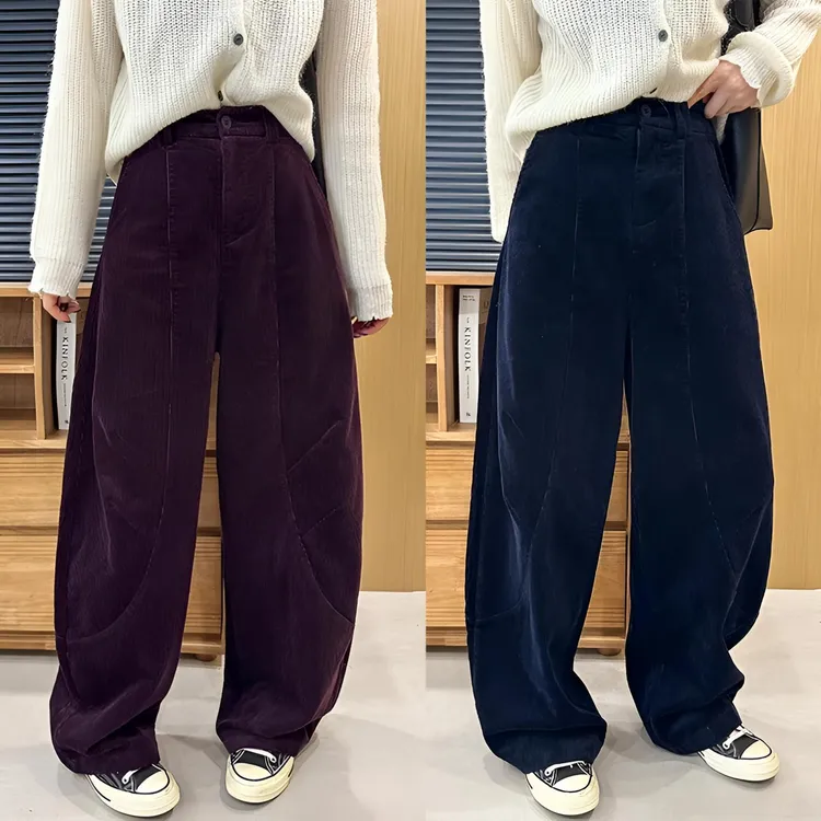 灯芯绒弯刀阔腿裤女欧洲站2025秋装新款欧货女装时尚休闲香蕉裤潮