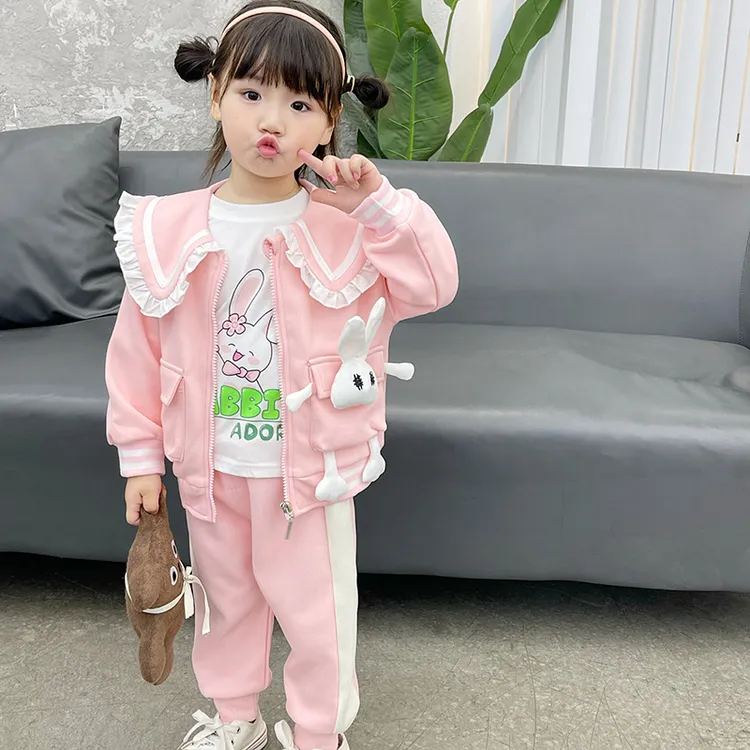  7051 女童秋装开衫外套女宝宝洋气公主三件套儿童春秋外出衣服 