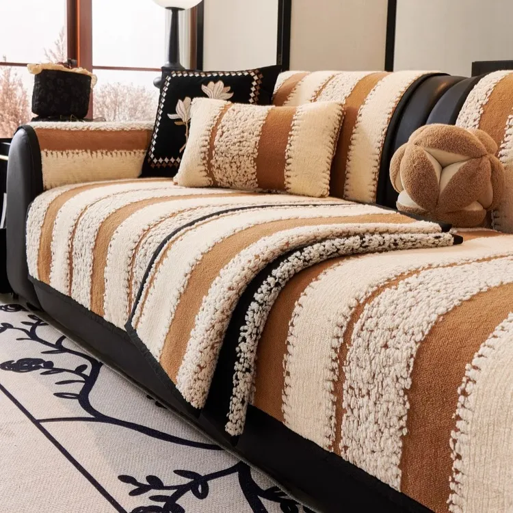 洱峰冬季毛绒直排沙发垫2024新款轻奢高级感皮防滑沙发套罩秋冬