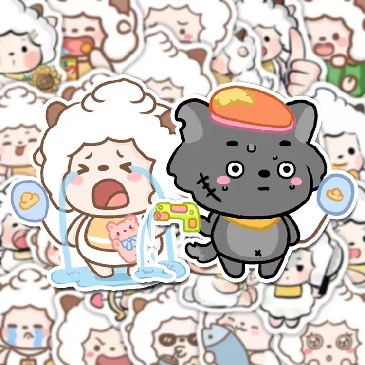 58张爆款动画Q版小懒羊贴纸童年卡通动漫可爱手机壳ipad手账贴画