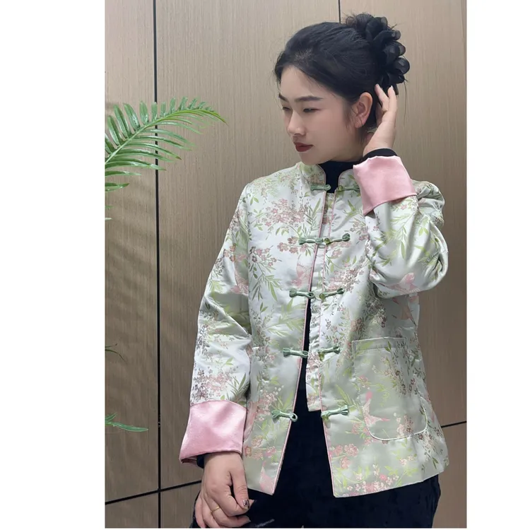 喜上眉梢 新中式国风复古提花2024冬季新款盘扣加棉宽松外套