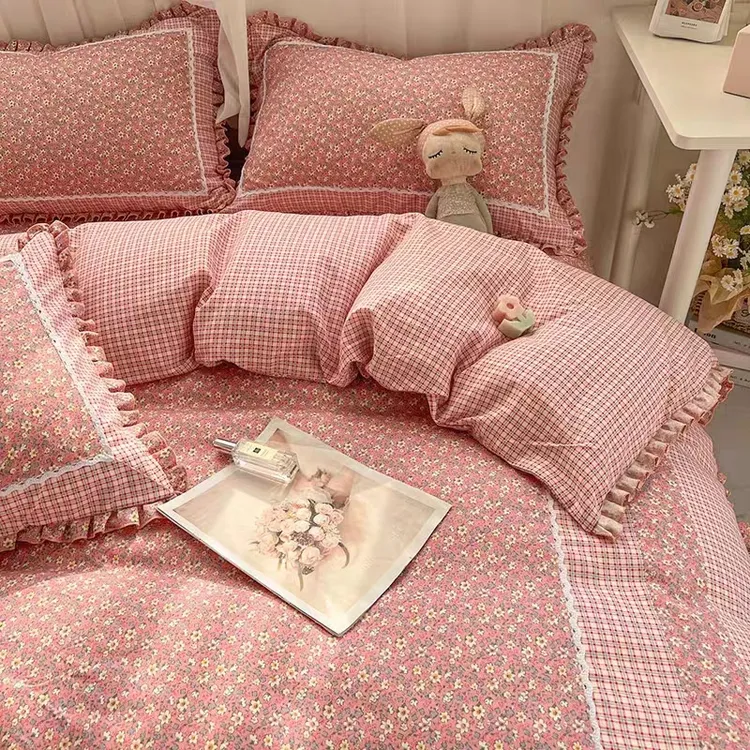 新疆包邮网红小碎花四件套被罩床单公主风花边小清新四件套套装款