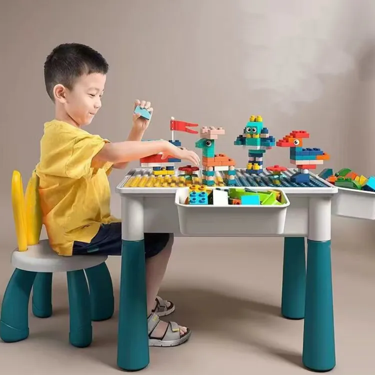 T积木桌38*28*33cm椅23*23*35cm+2收纳盒80颗粒实验套装创意积木
