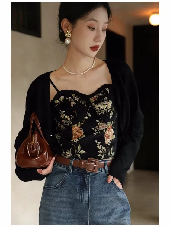 新中式国风碎花吊带复古打底内搭吊带背心女夏新款设计感辣妹上衣